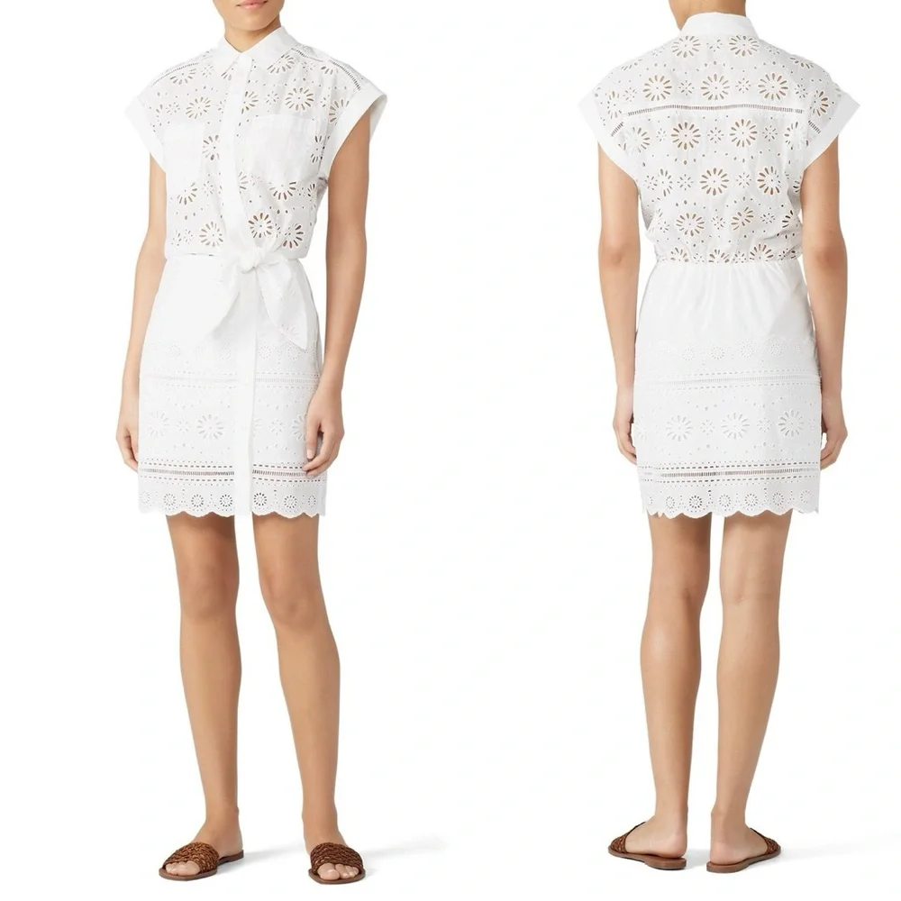 Veronica Beard Bettina White Eyelet Minidress Short Sleeve Button Dress Med / 6 - Picture 1 of 10